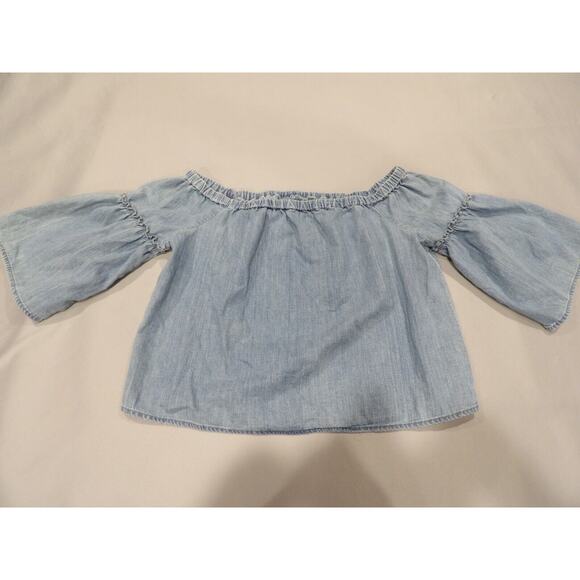 Madewell Crop Top Small Off The Shoulder Azalea Chambray Denim Boho Cottage Core - Picture 4 of 12